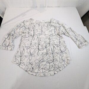 Cynthia Rowley Women's Small 100% Linen 3/4 Sleeve Pullover Shirt Floral
